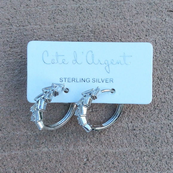 Cote d Argent Sterling Silver CZ Hoop Earrings - Picture 2 of 6